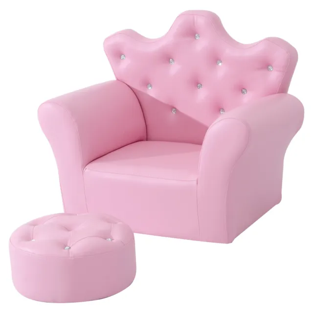 HOMCOM 2 PCS Kids Sofa and Ottoman Child Size Armchair for Girls Age 3-7 Pink