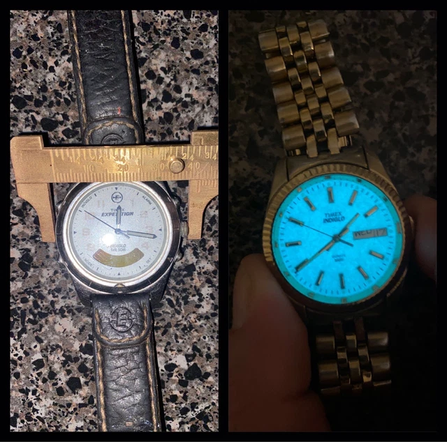 2 VINTAGE MENS Timex Watches 37mm 42mm Both Tick Some Features Not