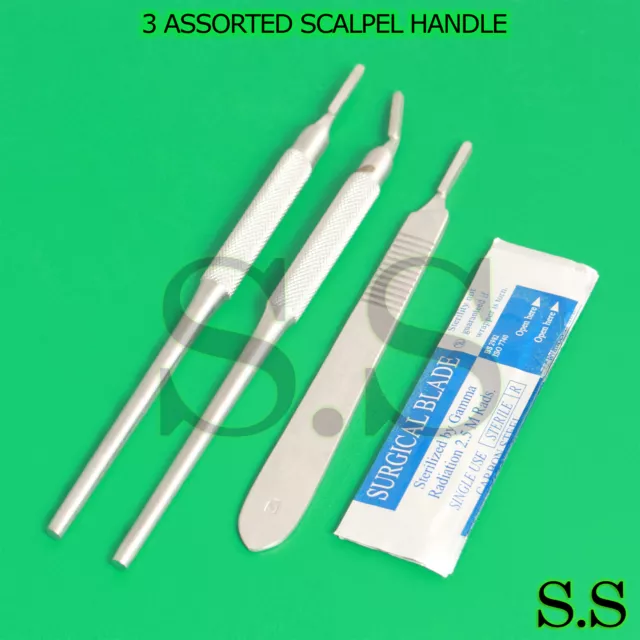 3 Assorted Scalpel Handle #3 +10 Sterile Surgical Scalpel Blades #15