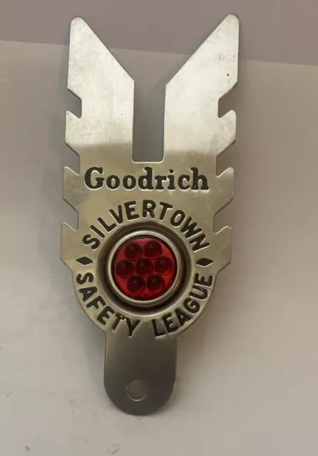 Vintage Goodrich Tires Safety League License Plate Topper Metal Glass Original