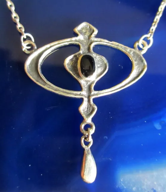 Collier Kette Kreis oval Onyx schwarz Antik Stil Sterling Silber 925