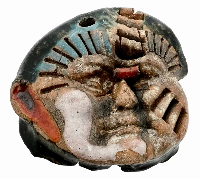 AZTEC MAYAN Style Mexican Signed CLAY Pottery Vintage PENDANT Wall ART Face MASK