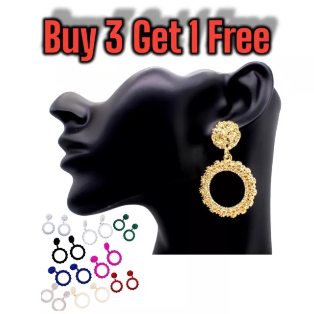 Small Statement Metal Chunky Round Geometric Earrings Colours  Boho Dangle Style