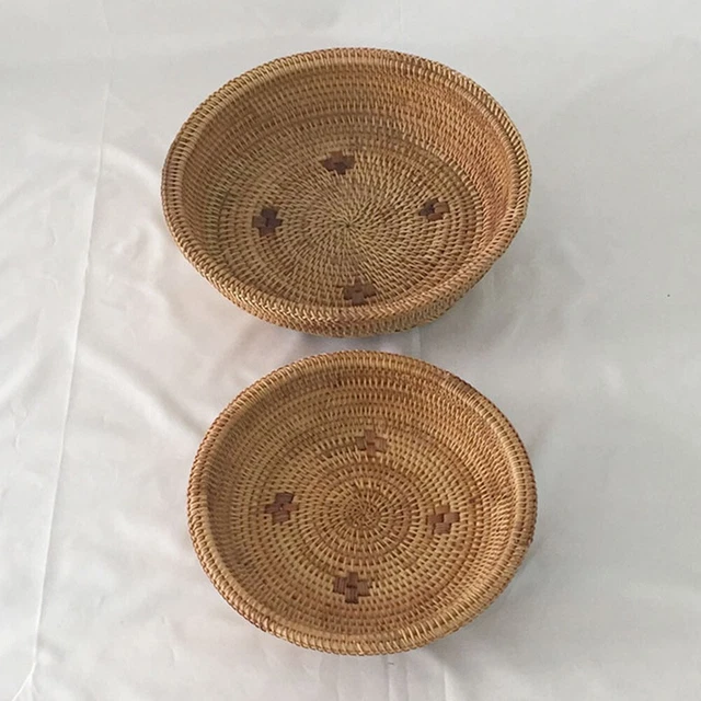 Vassoio per portata torte in rattan naturale cesto frutta rotondo per cucina (22