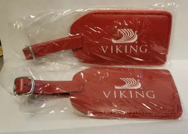 Lot of 2 - Viking River Cruise Red Leather Luggage Tags - NEW
