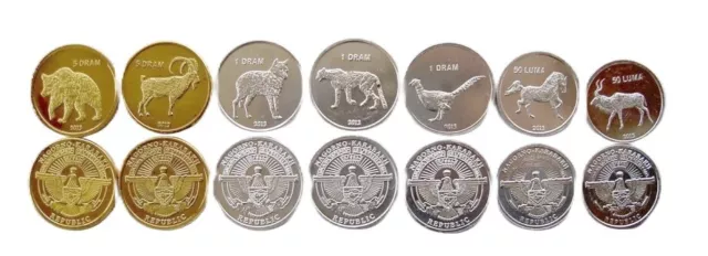Nagorno Karabakh Armenia, 7 Pcs UNC Coin Set, 50 Luna 1 5 Dram 2013