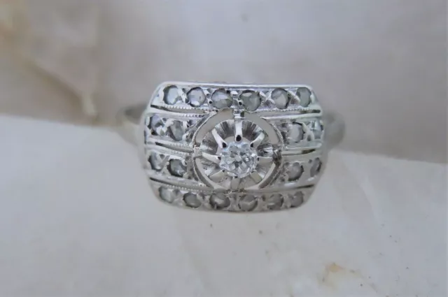 Gold🍀585, 14k, Art Déco Altschliff Brillant Diamant Rosen Ring, Gr 53 ⚜️ANTIK⚜️