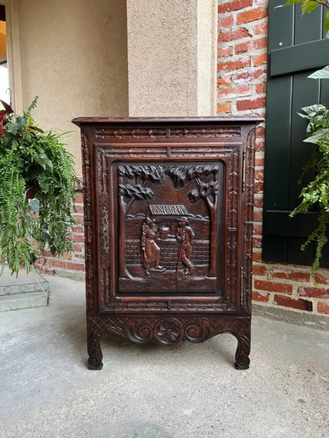 Antique French Carved Oak Cabinet Breton Brittany Wine Sofa Table