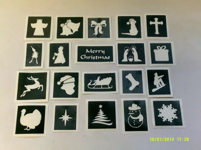 20 x Christmas theme stencils for glitter tattoos Santa Snowman elf nativity