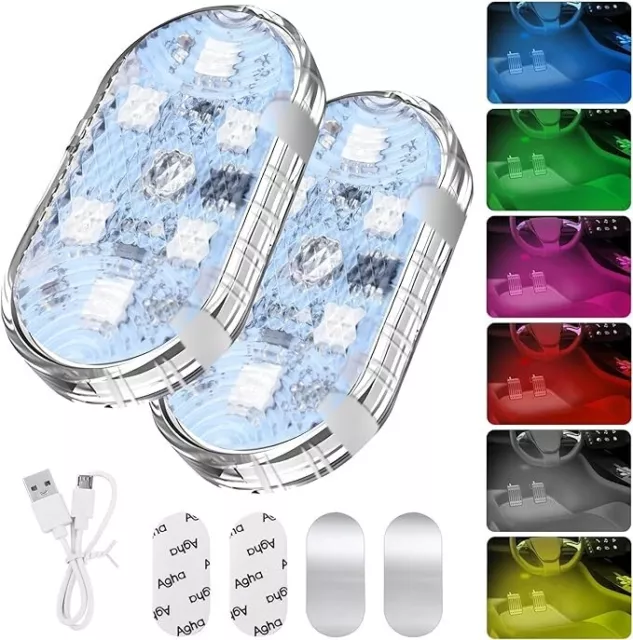 ✅️2 luci LED per interni Esterni auto- Luci RGB 7 colori regolabili ricaricabile