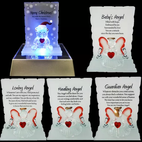 Angel Glass Crystal Ornaments Message Bear Gift Set Poem Poetic Writing Present