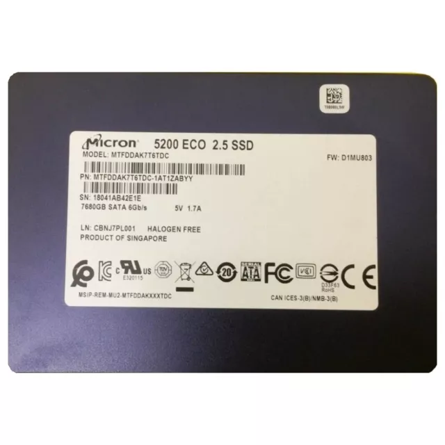 Micron 5200 ECO 7.68TB SSD SATA 6Gb/s 2.5'' MTFDDAK7T6TDC Solid State Drive