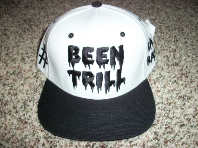 BEEN TRILL New NWT Mens Snapback Adjustable White Black Bill Writing Hat Cap Lid