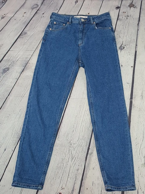 Jeans denim blu Asos gamba sottile rialzata taglia 28" vita (Z9)