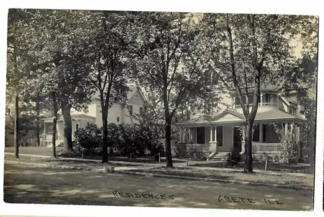 Postcard Residences Crete ILL IL Illinois RPPC Street Scene