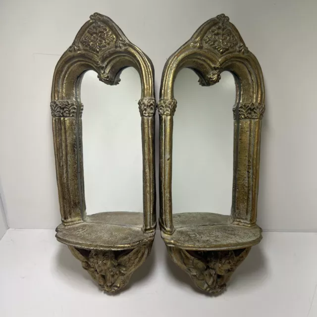 PAIR Cherub Wall Mirror With Shelf 14 Long X 6" Wide