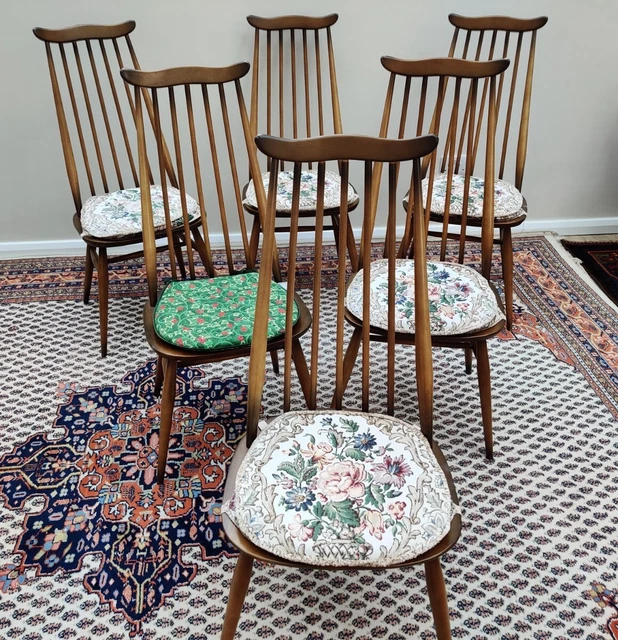 SET OF 6 ercol goldsmith dining chairs with original cushions £200.00