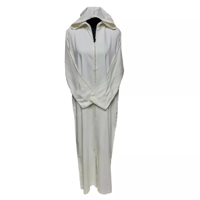 Women's Moroccan Cream Cotton /Malifa Wool Blend Long Sleeve Hooded Djellaba ...