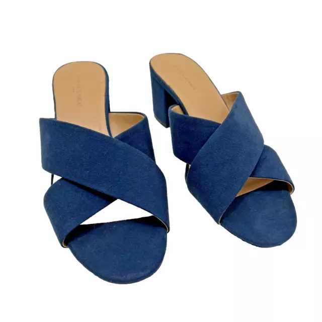 BANANA REPUBLIC womens 6 Slide Sandals navy Teal Blue Strap Slip On block heel