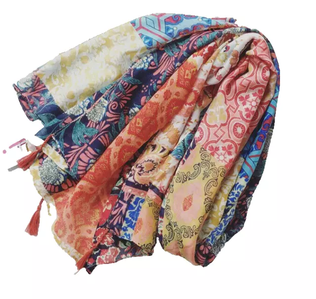 Womens Garden Floral Patchwork Tasseled Scarf Summer Shawl Beach Pashmina Wrap