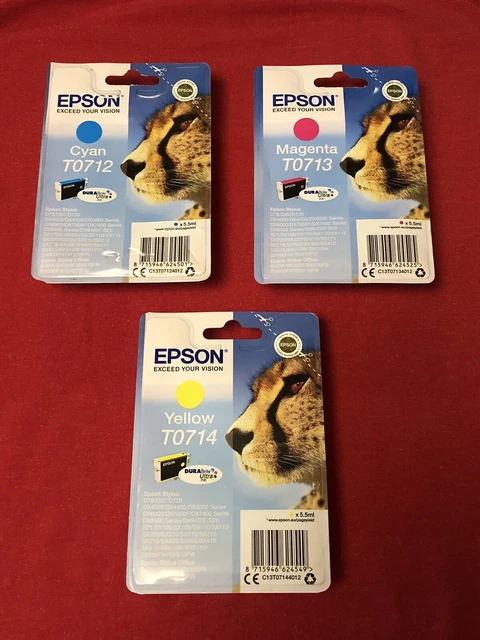 3x Cartucce Originali Epson T0712, T0713, T0714 Set Cartucce Gepardate con Fattura
