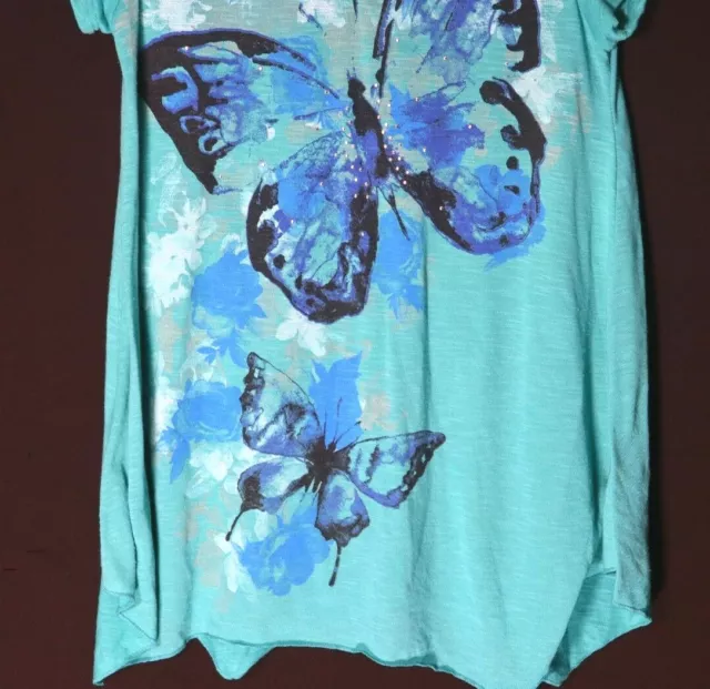 Faded Glory womens short sleeve greenish blue SMALL tunic blouse w/ butterflies 3