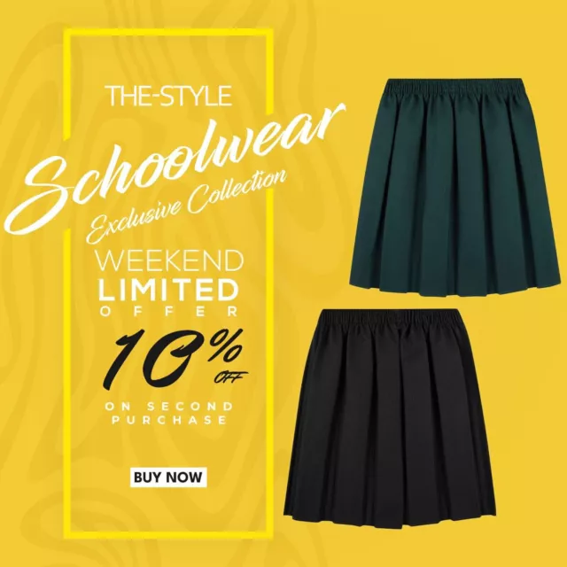 Kids Girls Box Pleated Uniform School Skirts Elasticated Waist Mini Skirt