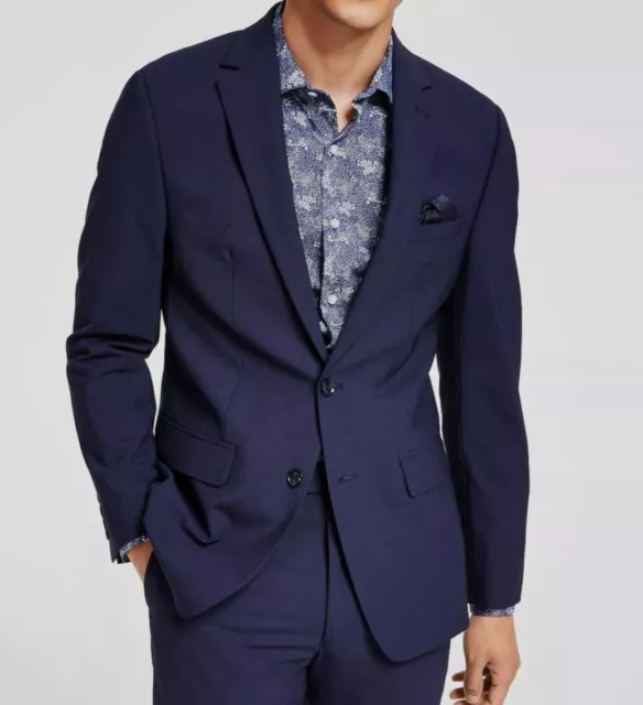 $425 Bar III Men's Blue Skinny-Fit Solid Wool Blazer Suit Jacket Size 46L