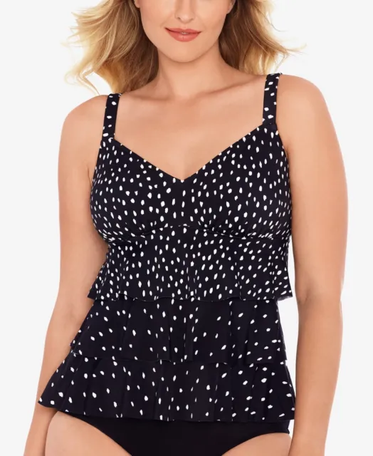 MSRP $72 Swim Solutions Tiered Tankini Top Black Size 8