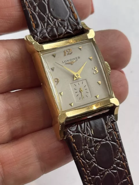 LONGINES VINTAGE RARE 1950s 14k Solid Gold Tank Watch Mechanical ...