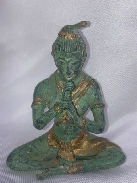Antique Decorative Figure, Oriental, Bronze Statue, Study, Musician Authentic
