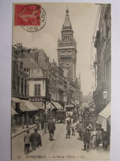 01J5 Cpa 59- Ancienne Carte Postale Dunkerque - La Rue De L'eglise Animee