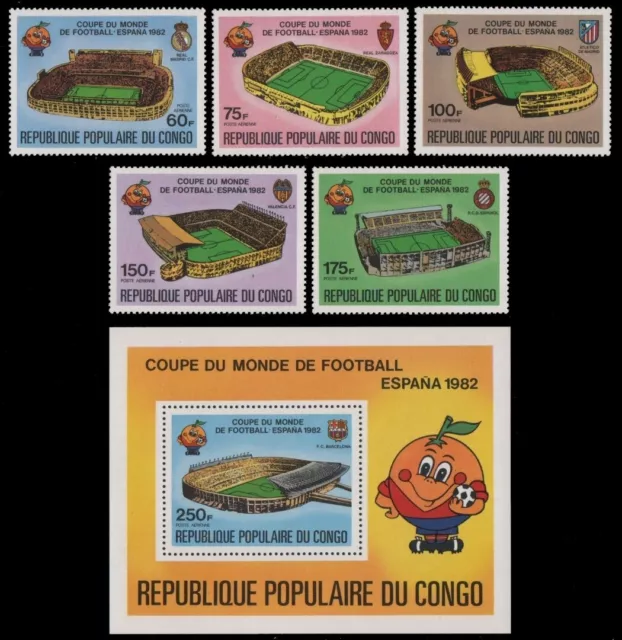 Kongo-Brazzaville 1980 - Mi-Nr. 736-740 & Block 23 ** - MNH - Fußball / Soccer