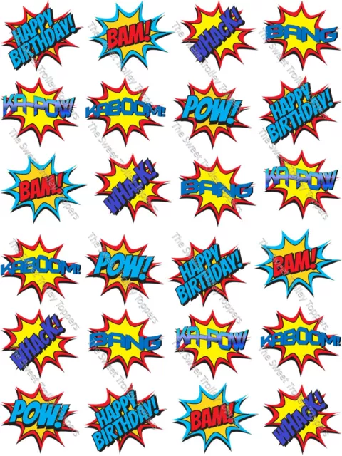 SUPERHERO BATMAN POP Art Speech Bubble Edible Rice Paper Cupcake Toppers  £ - PicClick UK