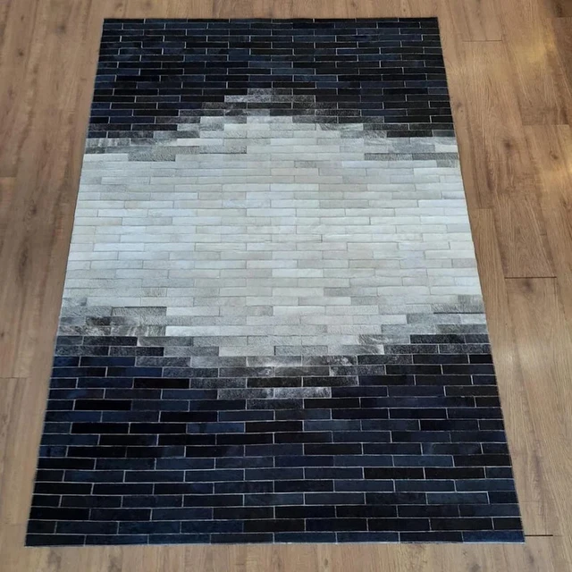 Natural Black and White Cowhide Rug, Cowhide Hallway Rug, Hair-on- Patchwork Rug
