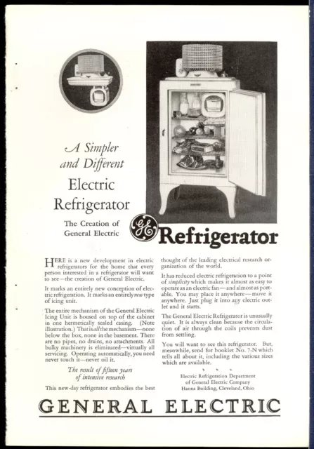 1927 General Electric Refrigerator advertisement, early MONITOR-TOP fridge, GE