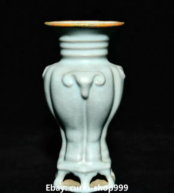 5.9" Old Song Dynasty Ru Kiln Porcelain Sheep Goat Animal Zun Flower Bottle Vase