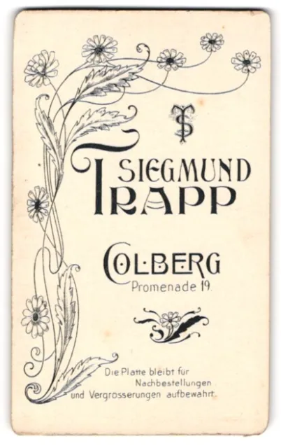 Fotografie Siegmund Trapp, Colberg, Promenade 19, Jugendstil Blumenblüten, Init