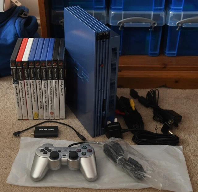 SONY PS2 SCPH 50003 Aqua Blue with 9 games and brand new official