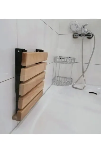 Sedile per doccia da bagno in legno resistente, pieghevole e montato a parete