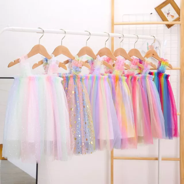 Toddler Baby Kids Girls Rainbow Tie Dyed Summer Sleeveless Beach Tutu Dress