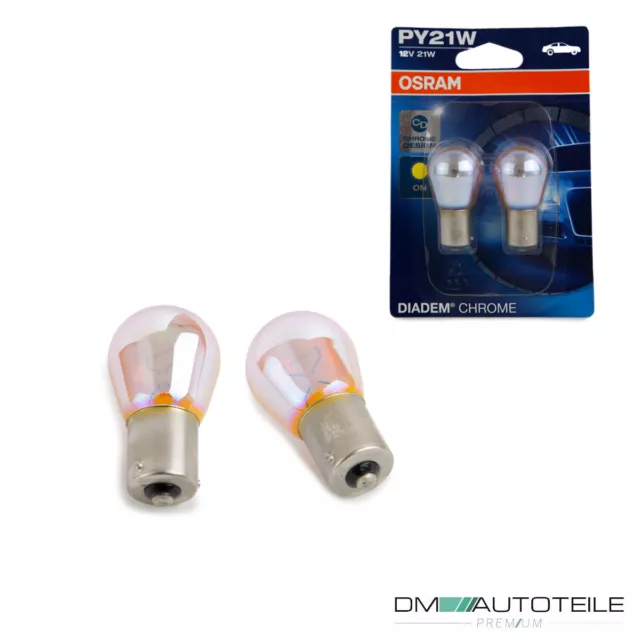 2x OSRAM PY21W Chrom Blinker Birne Leuchtmittel Glühbirne Diadem Chrome BAU15s