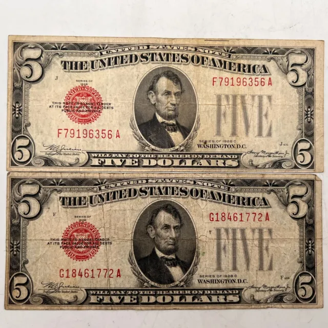 Lot of 2 1928 C $5 United States Notes. Lot.177