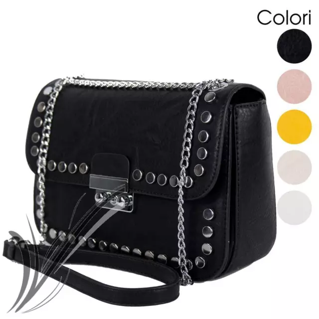 Borsa tracolla borchie borsetta da passeggio borchiata donna ragazza con catena