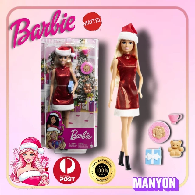 New Barbie Santa Doll Holiday Red Dress  Accessories Blonde Hair Christmas Gift