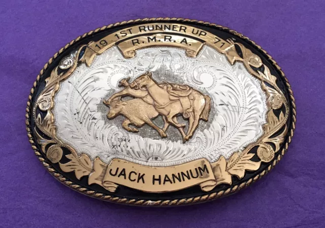 Super Rare 1971 RMRA Rocky Mtn Rodeo PRCA Sterling Silver IJ Trophy Belt Buckle