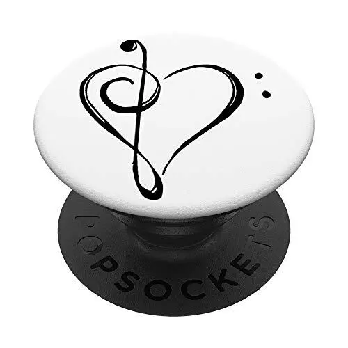 Love Music - Treble and Bass Clef Heart Black Print Fits PopGrip: Swa
