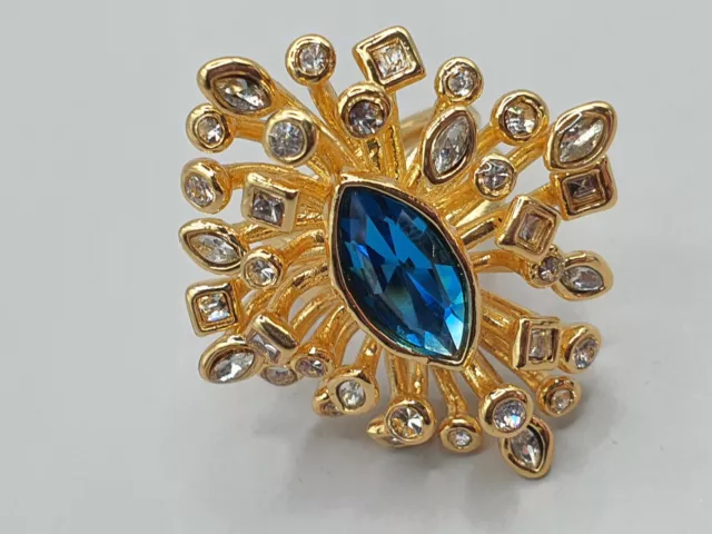 Alexis Bittar 18k Gold Plated Crystal Embelished Cocktail Ring Size O