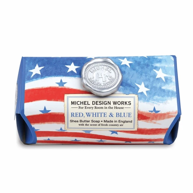 NIB S/2 Michel Design Works Large Shea Bath Bar Soap - Red, White, Blue - 8.7oz