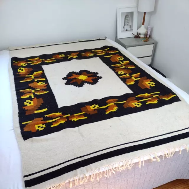 VTG Southwest Native American Wool Flat Weave Blanket Rug Large 47x81 Geometric